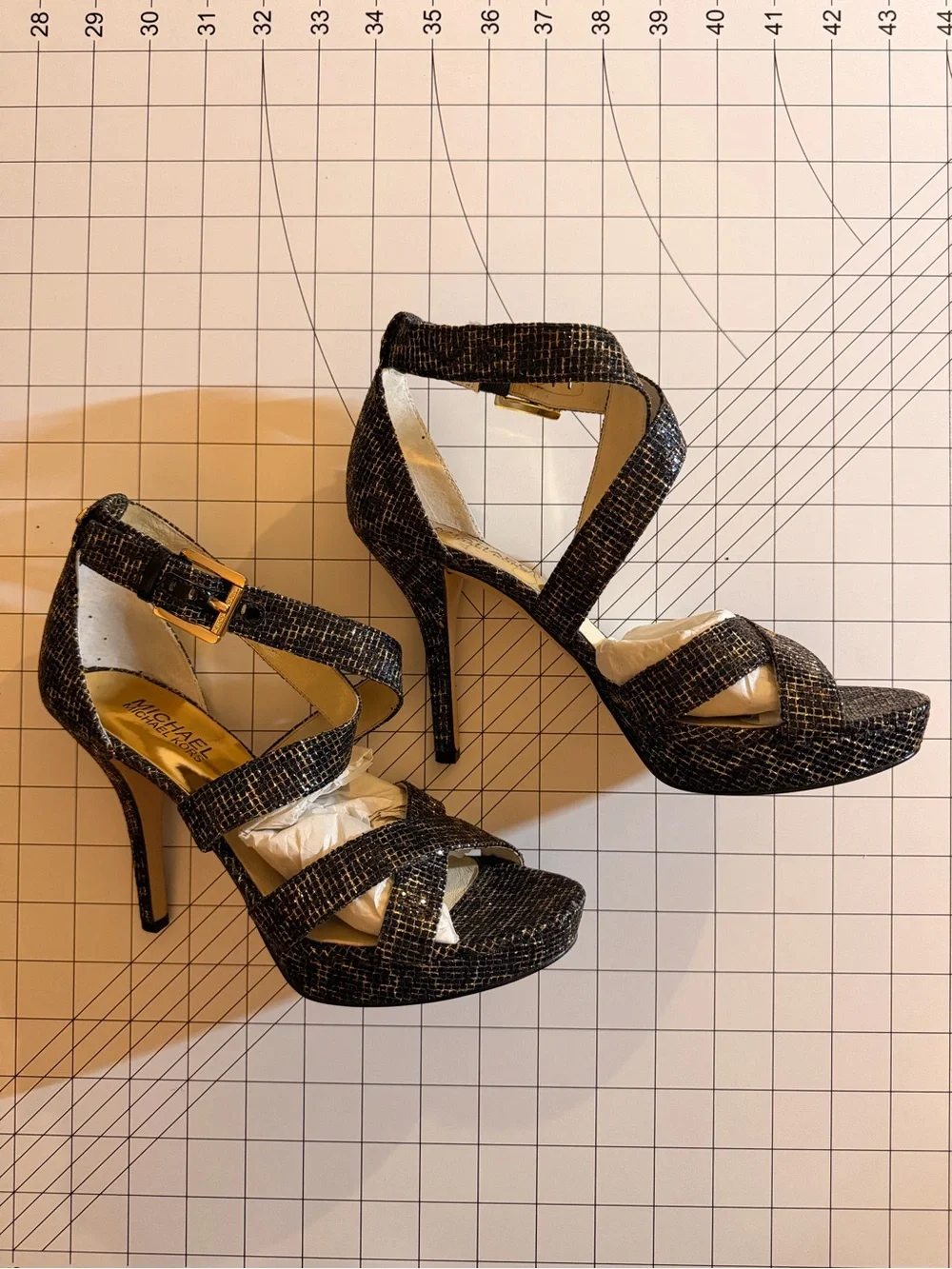 Michael Kors Black Metallic Crisscross Stiletto Sandals